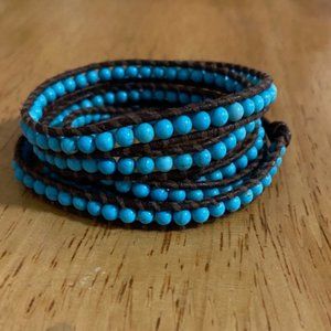 Chan Luu Brown Leather Turquoise Wrap Bracelet